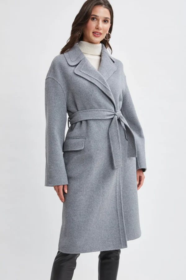 Elie Tahari Coats-Tahari Long Double Face Wool Blend Stitched Wrap Coat