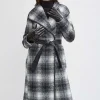 Elie Tahari Coats-Tahari Plaid Vegan Trim Wrap Coat