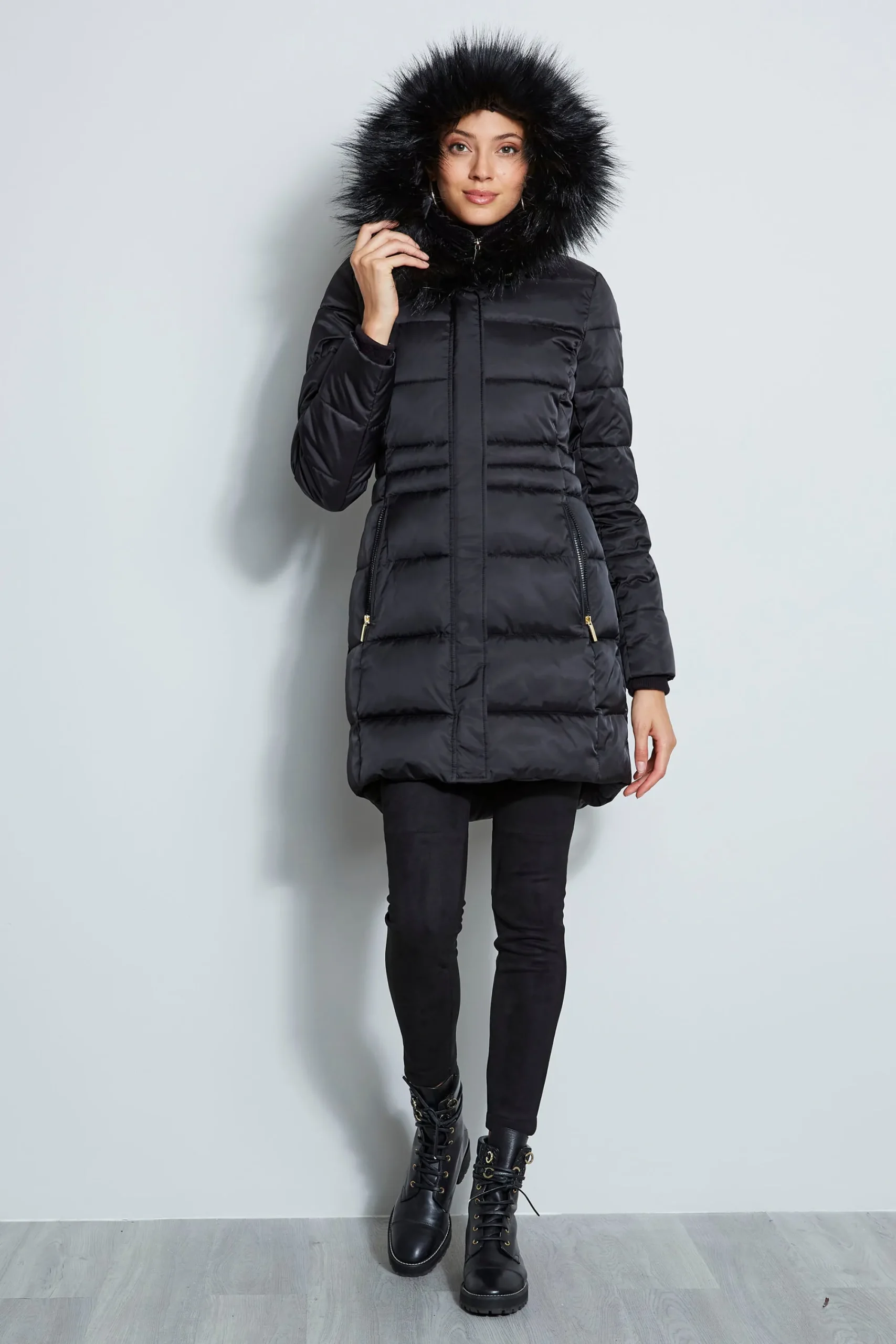 tahari_stitched_faux_fur__1.webp Elie Tahari Coats-Tahari Stitched Faux Fur Hood Puffer Coat