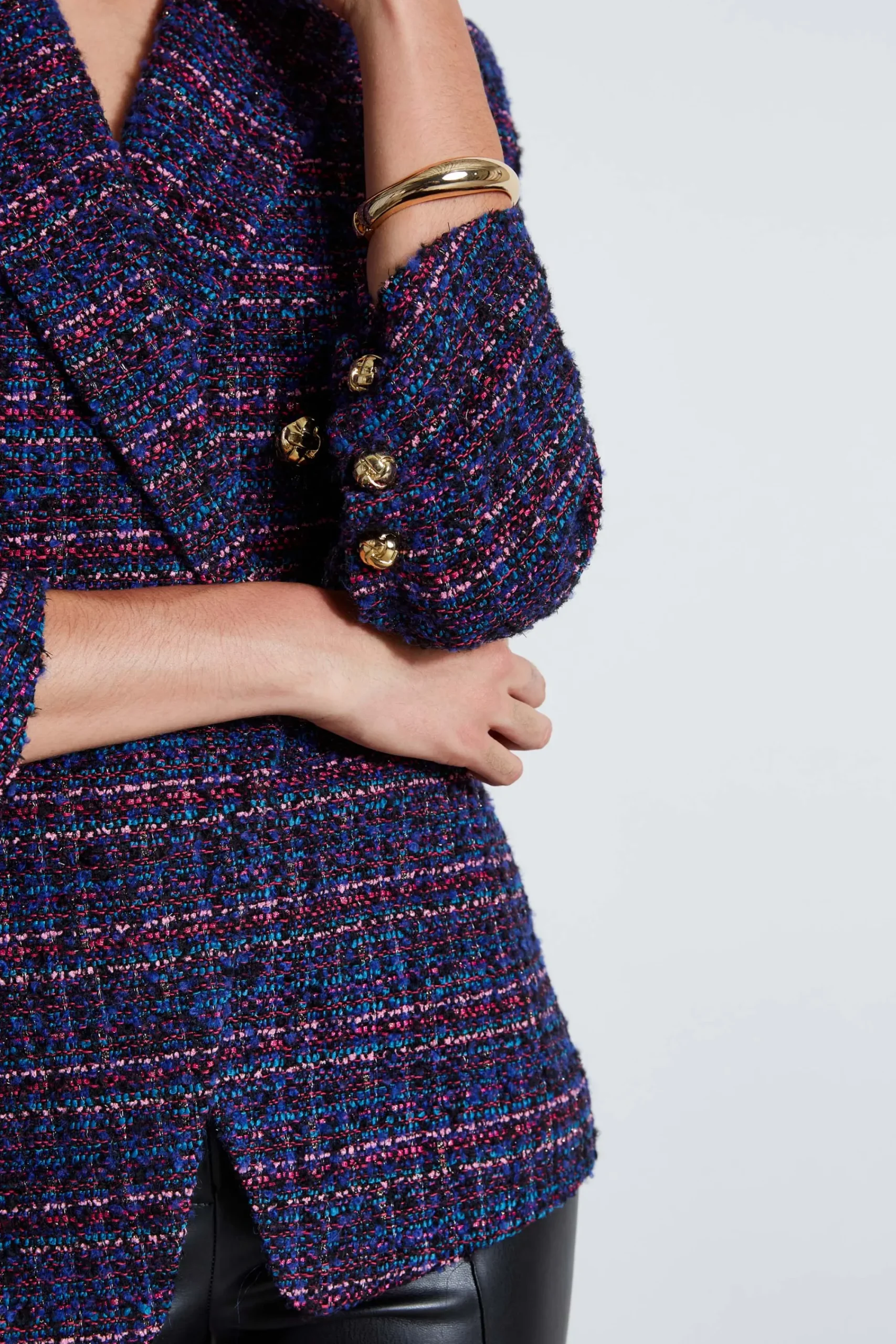 tweed_ruched_sleeve_doubl_5.webp Elie Tahari Jackets & Blazers | Suiting-Tweed Ruched Sleeve Double Breasted Blazer