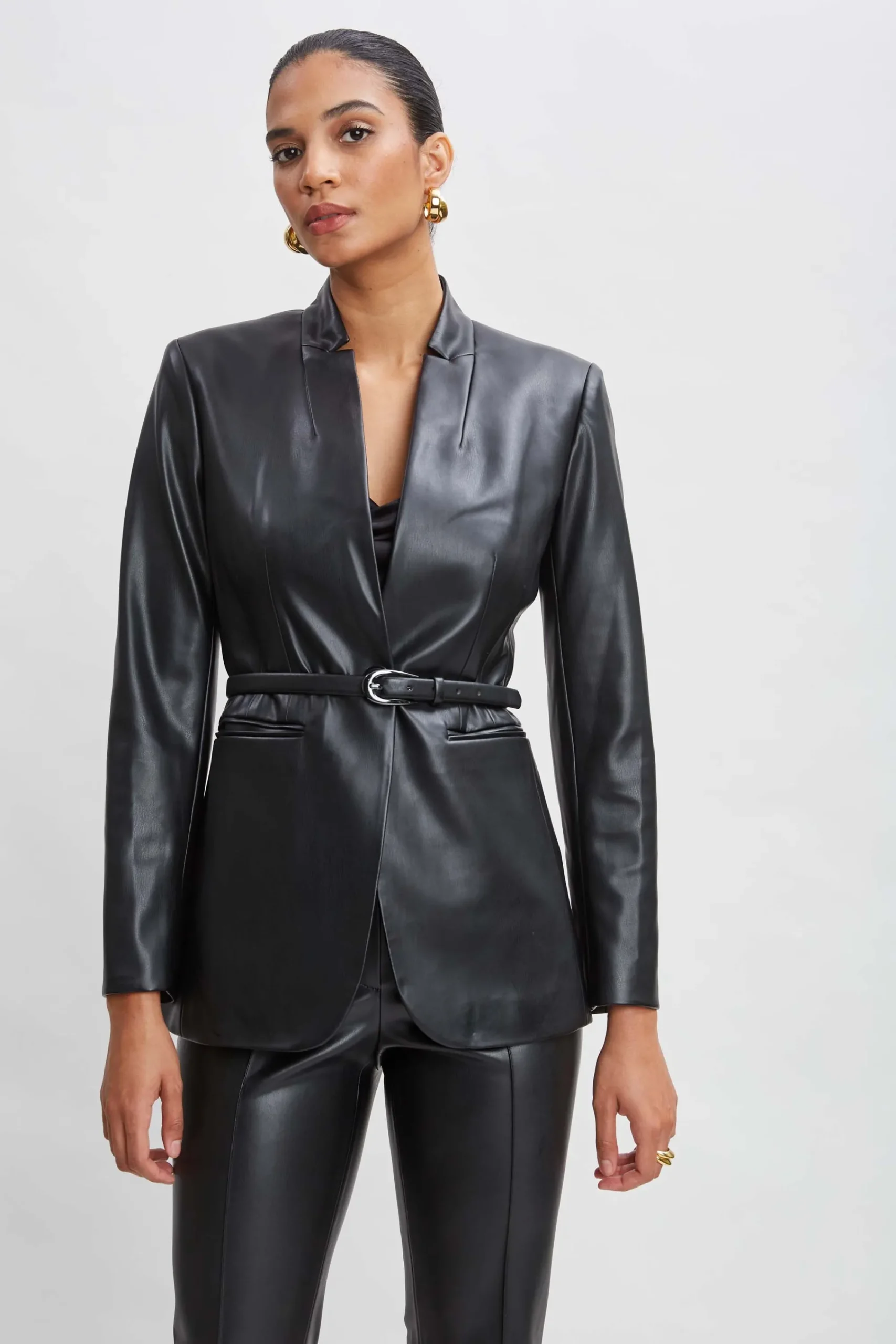 vegan_leather_belted_blaz_5.webp Elie Tahari Jackets & Blazers | Suiting-Vegan Leather Belted Blazer