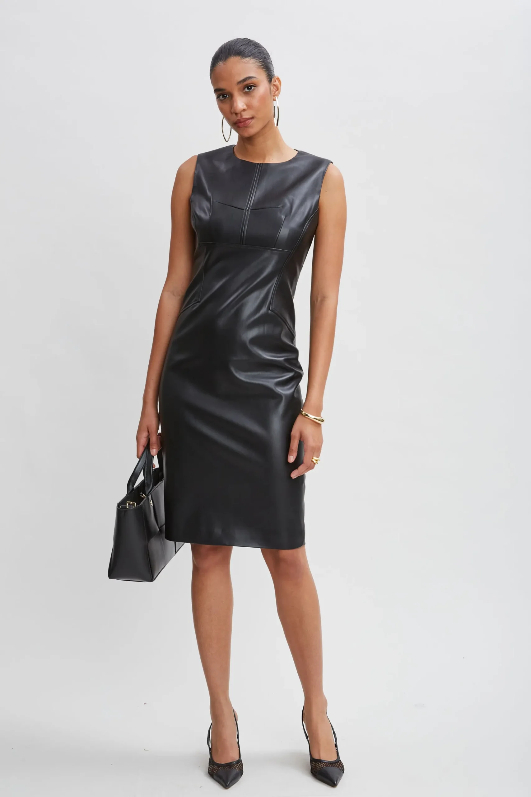 vegan_leather_side_panel__2.webp Elie Tahari Dresses & Jumpsuits | Sleeveless Dresses-Vegan Leather Side Panel Dress