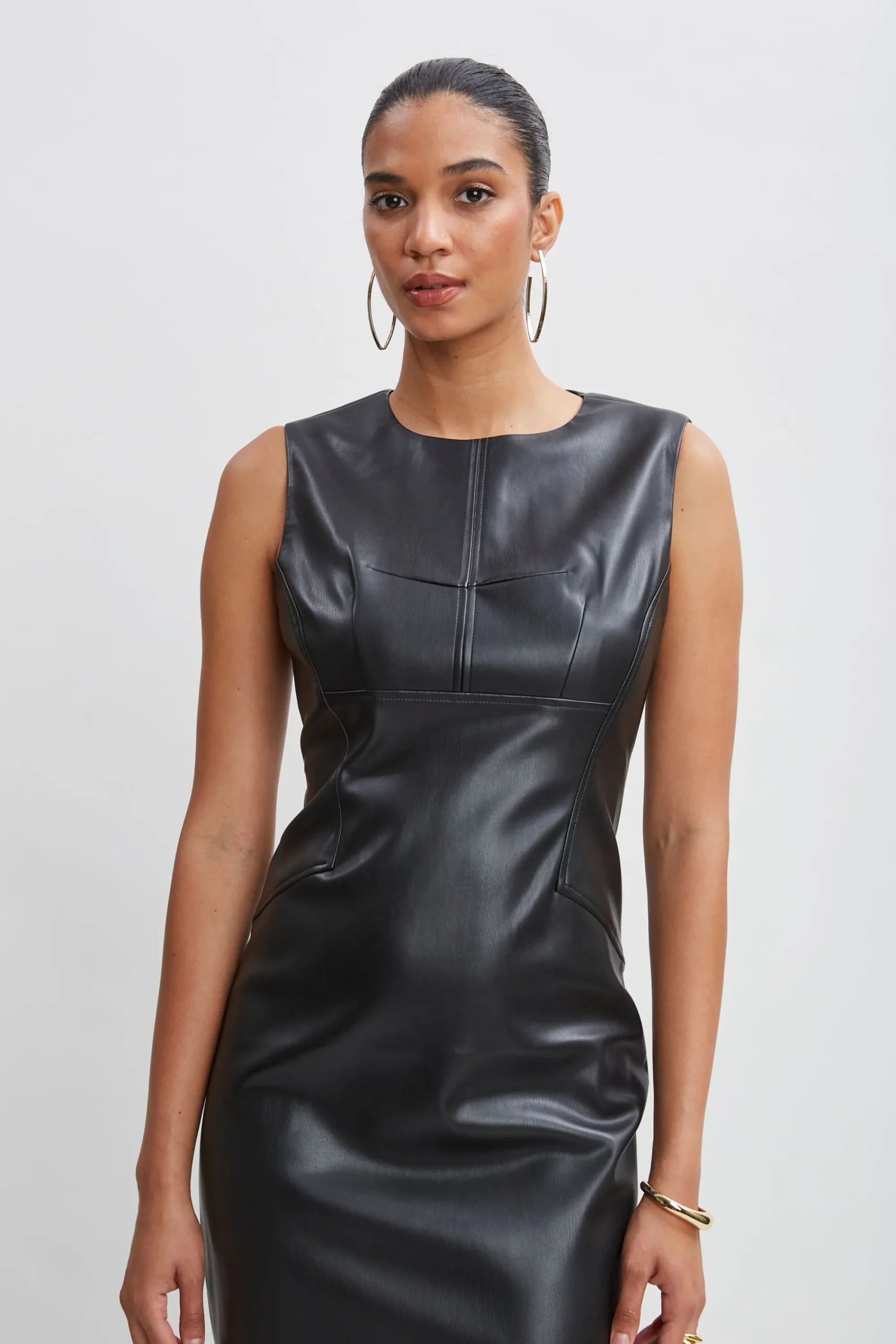 vegan_leather_side_panel__5.webp Elie Tahari Dresses & Jumpsuits | Sleeveless Dresses-Vegan Leather Side Panel Dress