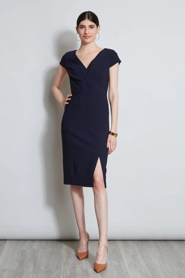 Elie Tahari Dresses & Jumpsuits | Short Sleeve Dresses-V-Neck Crepe Dress