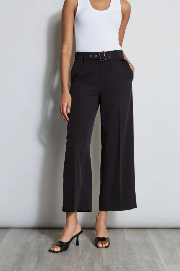 Elie Tahari Bottoms-Wide Leg Cropped Belted Pant